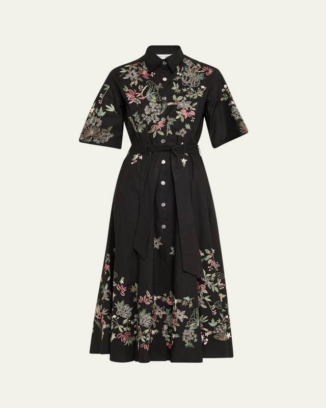 Garden Embroidered Self-Tie Midi Shirtdress